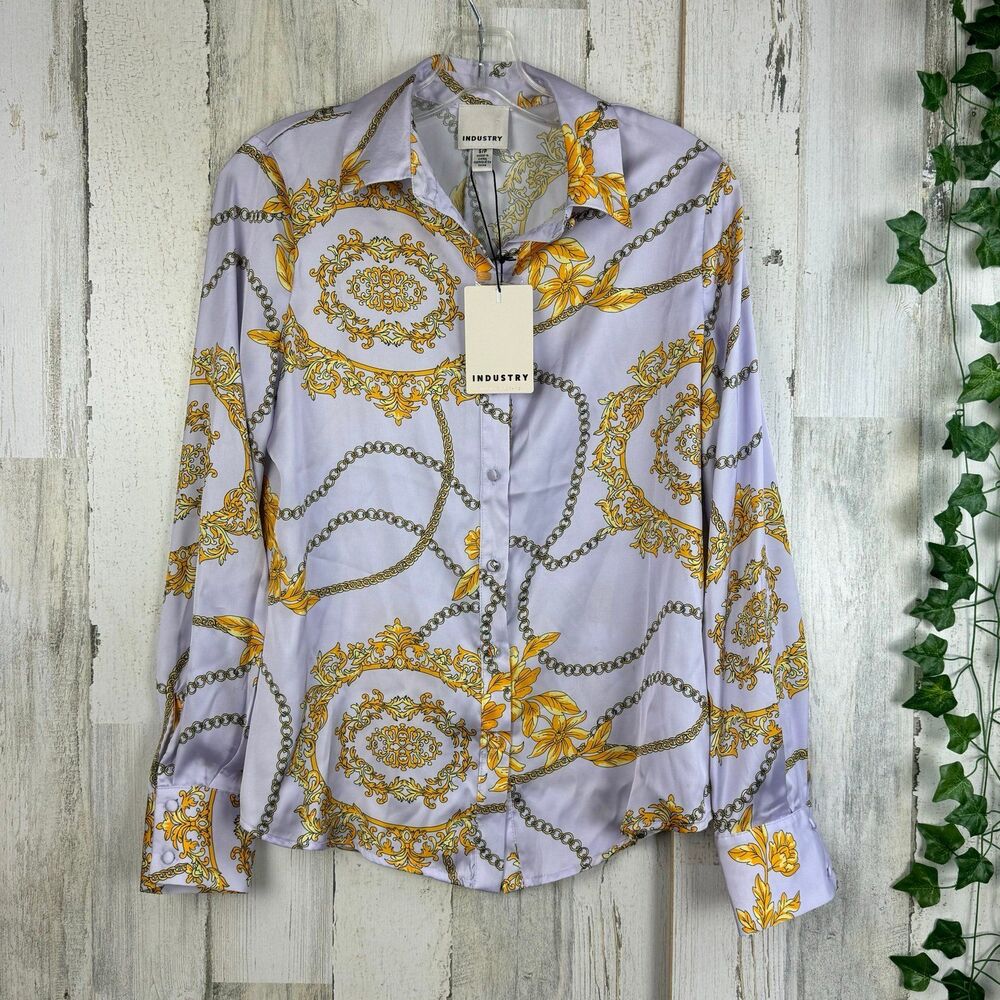 INDUSTRY Chain Print Button Down Blouse size small - Picture 3 of 10